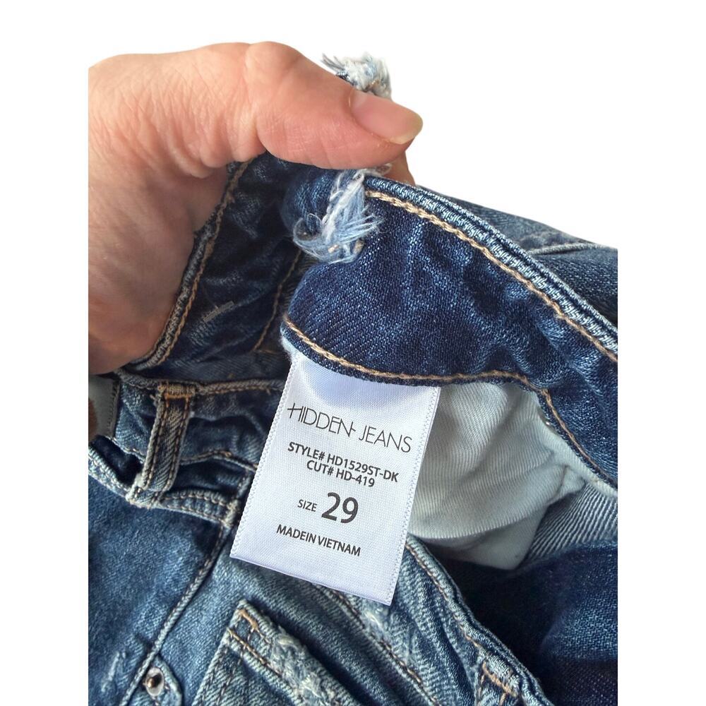 Hidden Jeans Dad Jean Size 29 Distressed Knee Frayed Raw Hem Blue Denim - Picture 6 of 7